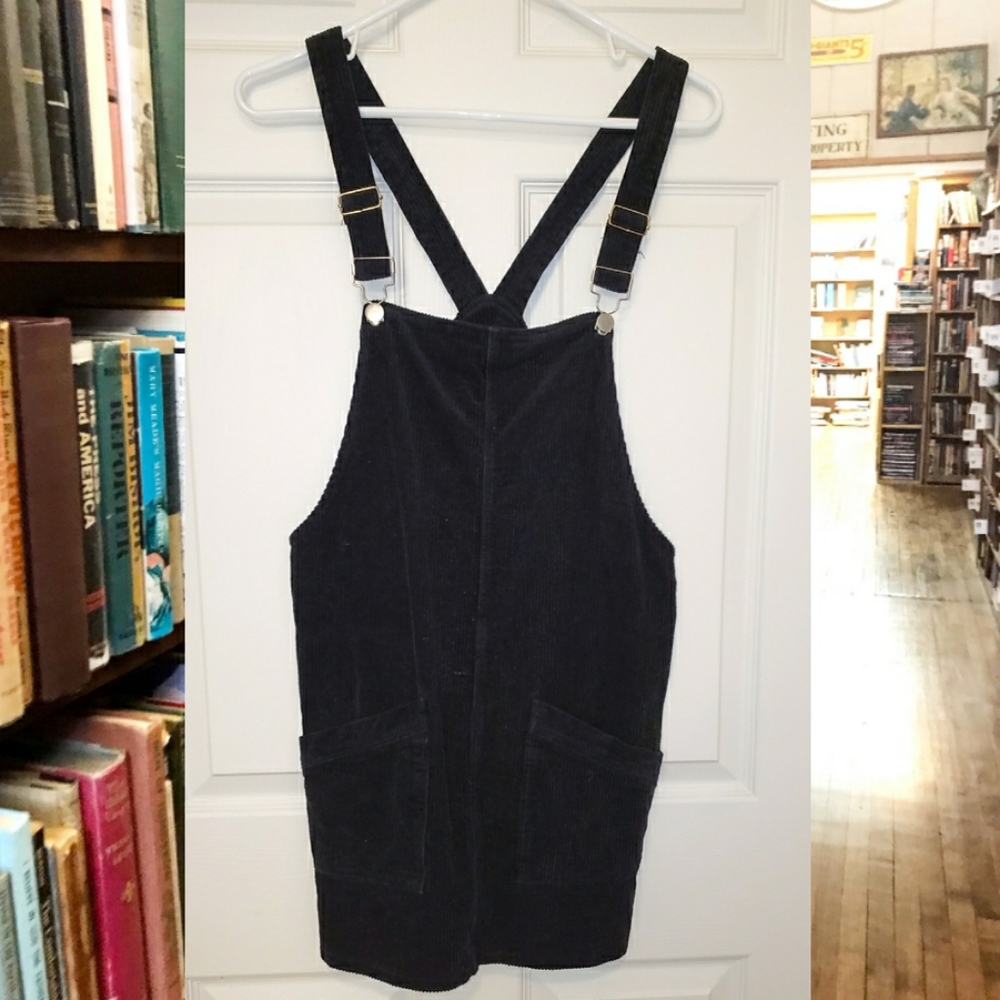 Wild Honey Black Corduroy Overalls Miniskirt Dress